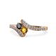 1 - Eleni Black Diamond and Citrine with Side Diamonds Bypass Ring 