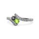 1 - Eleni Black Diamond and Peridot with Side Diamonds Bypass Ring 