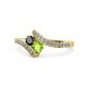 1 - Eleni Black Diamond and Peridot with Side Diamonds Bypass Ring 