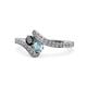 1 - Eleni Black Diamond and Aquamarine with Side Diamonds Bypass Ring 