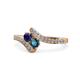 1 - Eleni Blue Sapphire and Blue Diamond with Side Diamonds Bypass Ring 