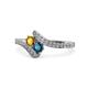 1 - Eleni Citrine and Blue Diamond with Side Diamonds Bypass Ring 