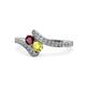 1 - Eleni Ruby and Yellow Diamond with Side Diamonds Bypass Ring 