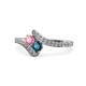 1 - Eleni Pink Tourmaline and Blue Diamond with Side Diamonds Bypass Ring 