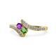 1 - Eleni Amethyst and Green Garnet with Side Diamonds Bypass Ring 