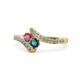 1 - Eleni Rhodolite Garnet and Blue Diamond with Side Diamonds Bypass Ring 