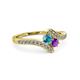 3 - Eleni London Blue Topaz and Amethyst with Side Diamonds Bypass Ring 