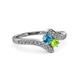 3 - Eleni London Blue Topaz and Peridot with Side Diamonds Bypass Ring 