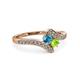 3 - Eleni London Blue Topaz and Peridot with Side Diamonds Bypass Ring 
