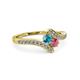 3 - Eleni London Blue Topaz and Rhodolite Garnet with Side Diamonds Bypass Ring 