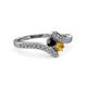 3 - Eleni Black Diamond and Citrine with Side Diamonds Bypass Ring 