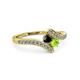 3 - Eleni Black Diamond and Peridot with Side Diamonds Bypass Ring 