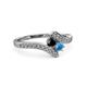 3 - Eleni Black Diamond and Blue Topaz with Side Diamonds Bypass Ring 