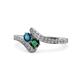 1 - Eleni Blue Diamond and Emerald with Side Diamonds Bypass Ring 