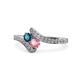 1 - Eleni Blue Diamond and Pink Tourmaline with Side Diamonds Bypass Ring 