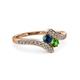 3 - Eleni Blue Diamond and Green Garnet with Side Diamonds Bypass Ring 