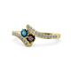 1 - Eleni Blue Diamond and Red Garnet with Side Diamonds Bypass Ring 