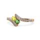 1 - Eleni Yellow Diamond and Green Garnet with Side Diamonds Bypass Ring 