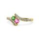 1 - Eleni Green Garnet and Pink Sapphire with Side Diamonds Bypass Ring 