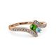 3 - Eleni Green Garnet and Aquamarine with Side Diamonds Bypass Ring 