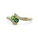 1 - Eleni Green Garnet and Emerald with Side Diamonds Bypass Ring 
