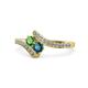 1 - Eleni Green Garnet and Blue Diamond with Side Diamonds Bypass Ring 