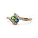 1 - Eleni Green Garnet and Blue Diamond with Side Diamonds Bypass Ring 
