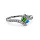 3 - Eleni Green Garnet and Blue Topaz with Side Diamonds Bypass Ring 