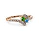 3 - Eleni Green Garnet and Blue Topaz with Side Diamonds Bypass Ring 
