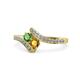 1 - Eleni Green Garnet and Citrine with Side Diamonds Bypass Ring 