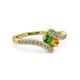 3 - Eleni Green Garnet and Citrine with Side Diamonds Bypass Ring 