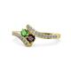 1 - Eleni Green and Red Garnet with Side Diamonds Bypass Ring 