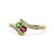 1 - Eleni Green Garnet and Ruby with Side Diamonds Bypass Ring 