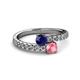2 - Delise 5.00mm Round Blue Sapphire and Pink Tourmaline with Side Diamonds Bypass Ring 