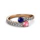 2 - Delise 5.00mm Round Blue Sapphire and Pink Tourmaline with Side Diamonds Bypass Ring 