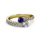2 - Delise 5.00mm Round Blue Sapphire and Diamond with Side Diamonds Bypass Ring 
