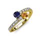 3 - Delise 5.00mm Round Blue Sapphire and Citrine with Side Diamonds Bypass Ring 