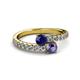 2 - Delise 5.00mm Round Blue Sapphire and Iolite with Side Diamonds Bypass Ring 