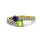 1 - Delise 5.00mm Round Blue Sapphire and Peridot with Side Diamonds Bypass Ring 