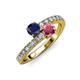 3 - Delise 5.00mm Round Blue Sapphire and Rhodolite Garnet with Side Diamonds Bypass Ring 