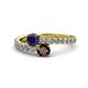 1 - Delise 5.00mm Round Blue Sapphire and Red Garnet with Side Diamonds Bypass Ring 