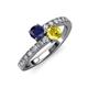 3 - Delise 5.00mm Round Blue and Yellow Sapphire with Side Diamonds Bypass Ring 