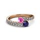 2 - Delise 5.00mm Round Pink and Blue Sapphire with Side Diamonds Bypass Ring 