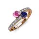 3 - Delise 5.00mm Round Pink and Blue Sapphire with Side Diamonds Bypass Ring 