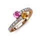 3 - Delise 5.00mm Round Pink Sapphire and Citrine with Side Diamonds Bypass Ring 