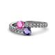 1 - Delise 5.00mm Round Pink Sapphire and Iolite with Side Diamonds Bypass Ring 