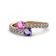 1 - Delise 5.00mm Round Pink Sapphire and Iolite with Side Diamonds Bypass Ring 