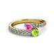 2 - Delise 5.00mm Round Pink Sapphire and Peridot with Side Diamonds Bypass Ring 