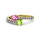 1 - Delise 5.00mm Round Pink Sapphire and Peridot with Side Diamonds Bypass Ring 