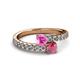 2 - Delise 5.00mm Round Pink Sapphire and Rhodolite Garnet with Side Diamonds Bypass Ring 
